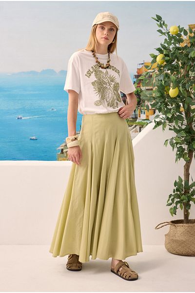 HEQA Waist Fitted Flounce Skirt Light Sage