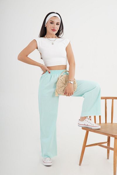 Hipo Trend Mint Loose Trousers with Ripped Legs and Elastic Waist