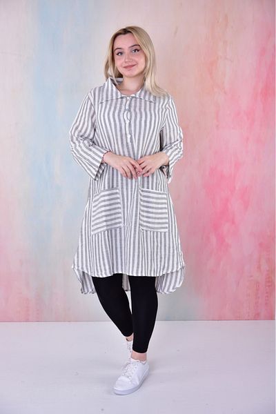 ruhaay Striped Button Long Sleeve Shirt Collar Tunic Buluz