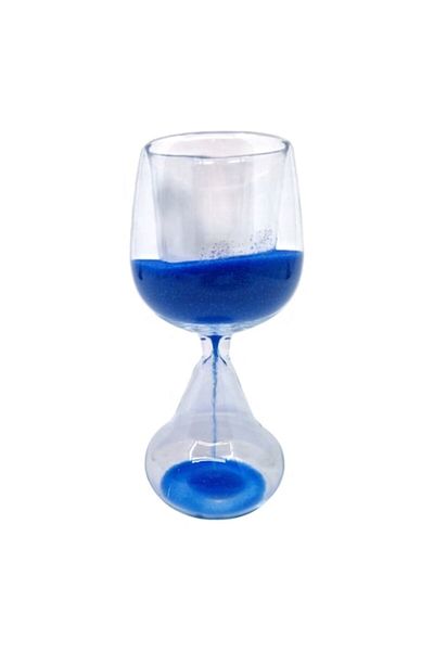 OEM Transparent glass hourglass, double-walled glass, blue sand, 14 cm