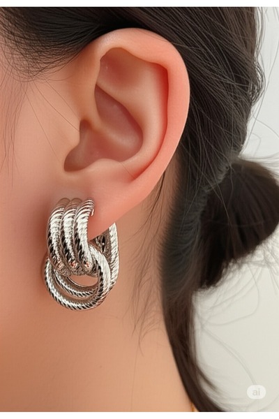 FAMEMUS ACCESSORY أقراط محبوكة سميكة مع تفاصيل حلقة لعيد الحب والمناسبات الخاصة