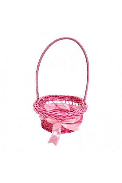 OEM Woven Basket with Satin Ribbon, Pink, 12 cm