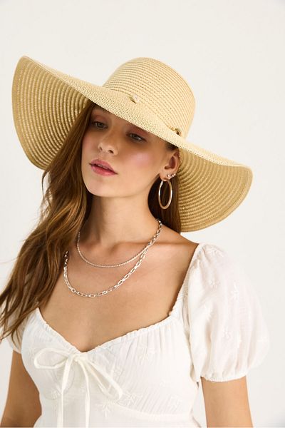 Bianco Lucci Women's Seashell Detailed Wide Straw Hat 14232-1 60801003