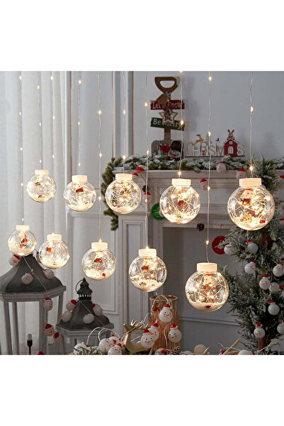 divendi-ro Perdea luminoasă LED cu 10 globuri Moș Crăciun, 3 m, alb cald/lumi...