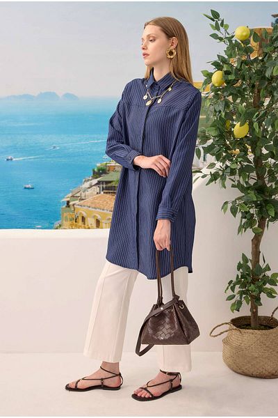 HEQA Robe Verev Striped Shirt Night Blue