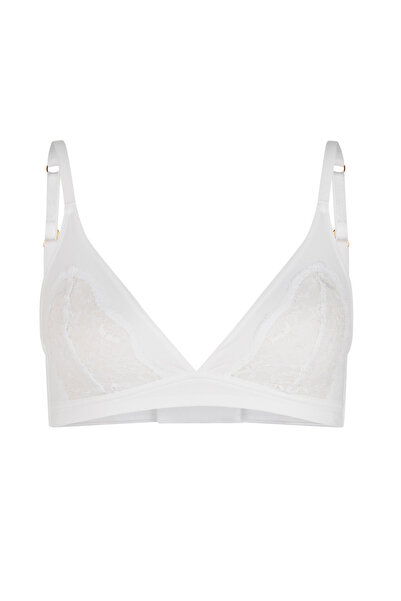 Agent Provocateur حمالة صدر برجييت وايت سوفت كوب - ملابس داخلية نسائية بسيطة وحديثة وشفافة من الدانتيل الياباني