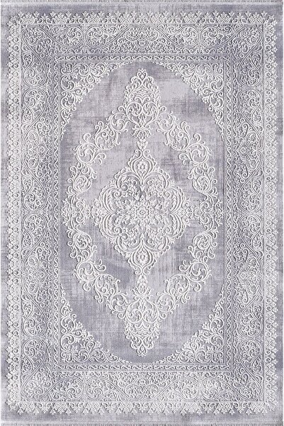 Artemis Halı Artemis Halı Dior 5860D Gri Beyaz Akrilik Saçaklı Karel Halı