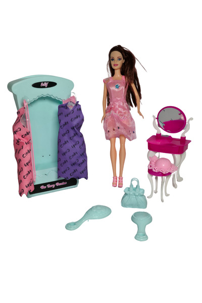 RAF Store Cindy Doll Dolaplı Makyaj Aksesuarlı Kıyafetli Model Bebek Seti