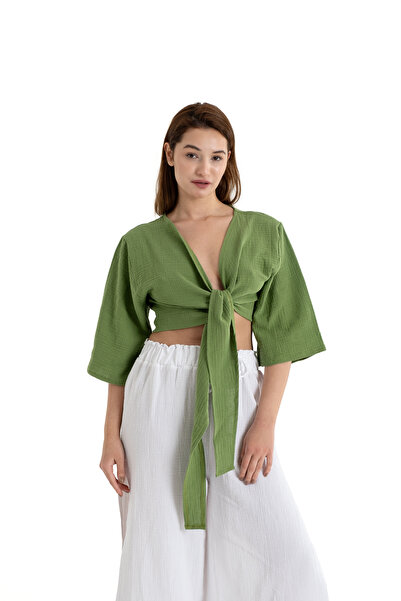 PANCHY CANKY Bluză crop cu 2 straturi, 100% bumbac, muselină
