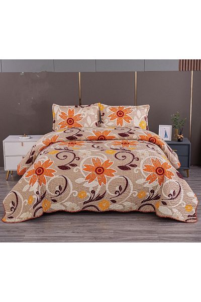 FIONNA.RO 2-Sided Quilted Cotton Blanket - Orange Flowers
