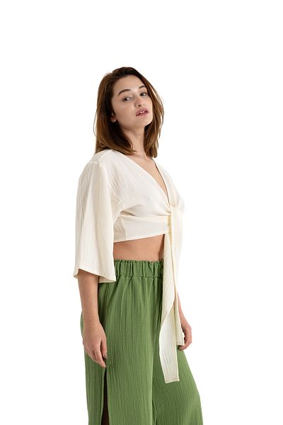PANCHY CANKY Μπλούζα Crop 2 στρώσεων από 100% βαμβακερή μουσελίνα