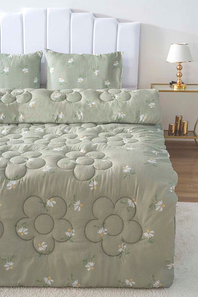 Rivaİstanbul Green Daisy Double Sided Daisy Quilted Quilt 200X215 cm