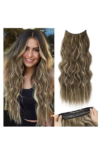 animis beauty Blonde wavy strand hair extensions, 2 in 1 braid (with wire and clips), 55 cm, synthetic fiber