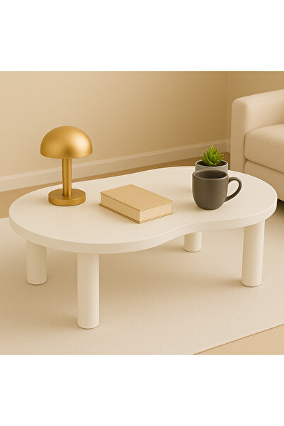 Trihome Modern Tasarım Beyaz Organik Formlu Orta Sehpa – Minimalist Tarz - Do...