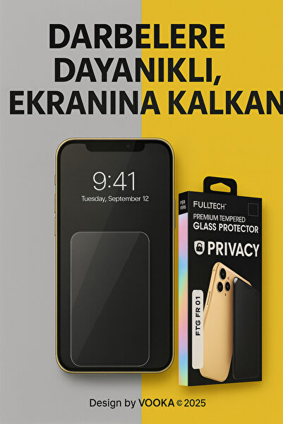 VOOKA iPhone 13 Pro Max-14 Plus Uyumlu 9H Temperli Gizlilik Cam Ekran Koruyucu – HD, Parmak İzi & Toz Önle