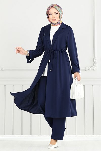 ModaMerve Arma Detail Hijab Suit 9140Pl940-M Navy Blue