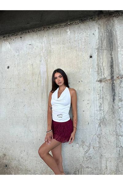 ELBEY Halter Neckline Blouse with Degaje Collar Accessory