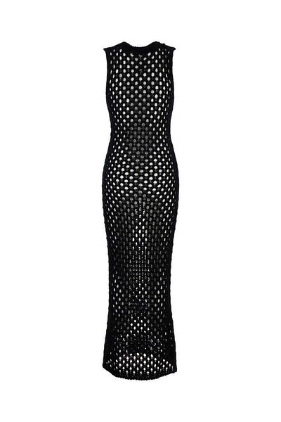 Blumarine Black Open Knit Work Long Dress In Cotton Woman