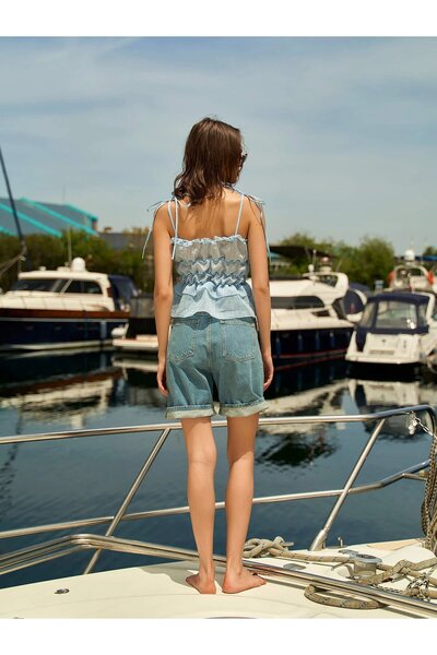 Lefon Bluză cu bretele cu detaliu trandafir