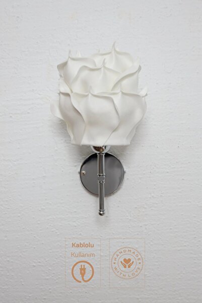 Maison Avf Beyaz Eva Gül Tasarım Kablolu Duvar Aydınlatması Aplik - Alt Gümüş