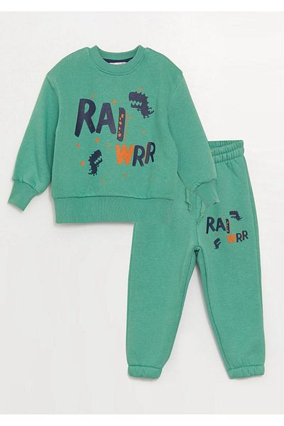 Calimera Kids Green Crew Neck Long Sleeve Printed Baby Boy 2-Piece Set