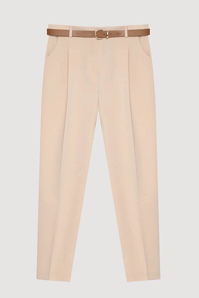 Quzu Beige Women's Trousers with Belt Accessories Pnt00430