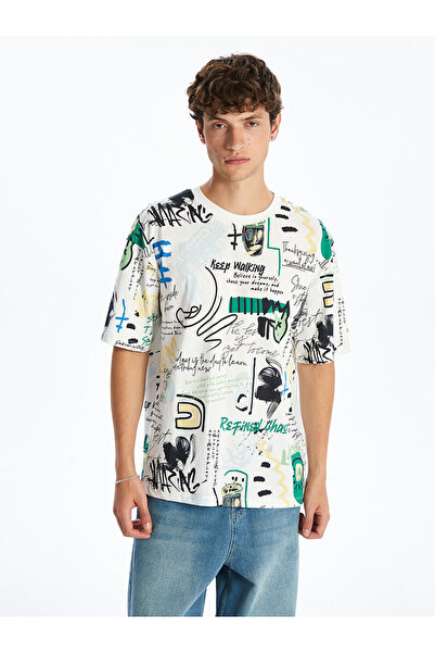 LC Waikiki Bedrucktes Herren-T-Shirt aus gekämmter Baumwolle mit Rundhalsauss...