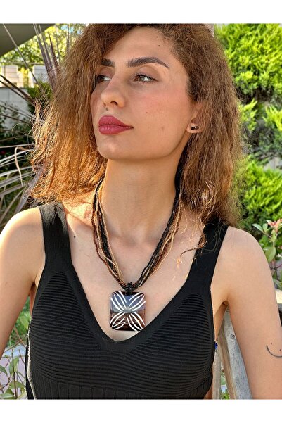 Gönülden Tasarım Glass Painted Beaded Ethnic Women's Necklace 20 cm
