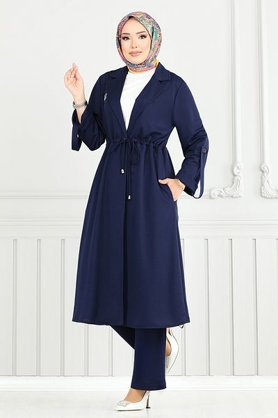 ModaMerve Arma Detail Hijab Suit 9140Pl940-M Navy Blue