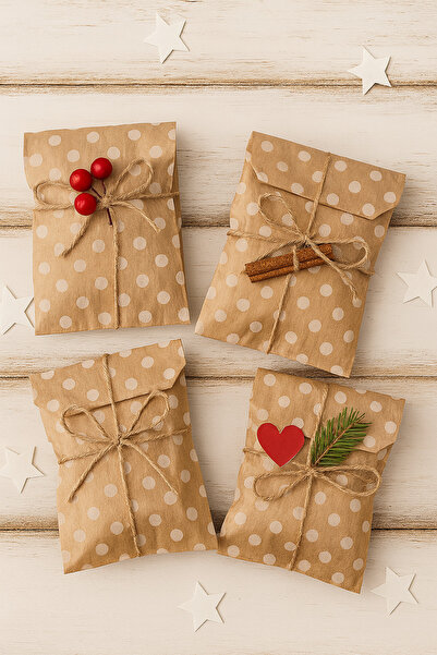Dekals 20'li Mini Puantiye Desenli Hediye Poşeti Doğal Ve Estetik Ambalaj Kağıdı 12x20