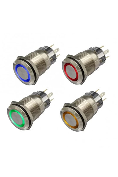 Genel Markalar Buton - 16mm IP67 Led Işıklı Metal Yaylı Buton - KIRMIZI