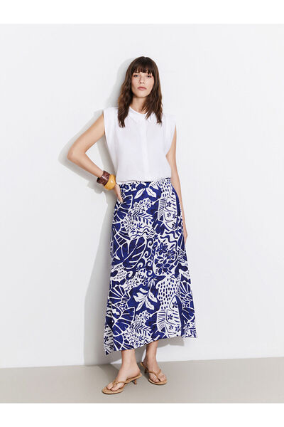 LC Waikiki LCWAIKIKI Κλασική Μπλε Γυναικεία Φούστα με Ελαστική Μέση Floral