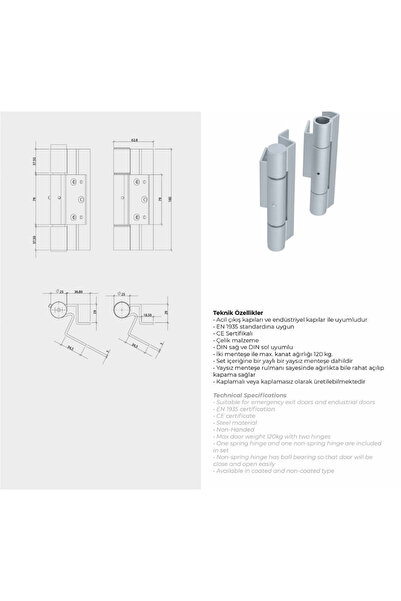 BADESKA YAPİ Yangın Kapısı Ve Endüstriyel Kapı Omn Yaylı-yaysız Menteşe Seti (YM-SH-STFKL)