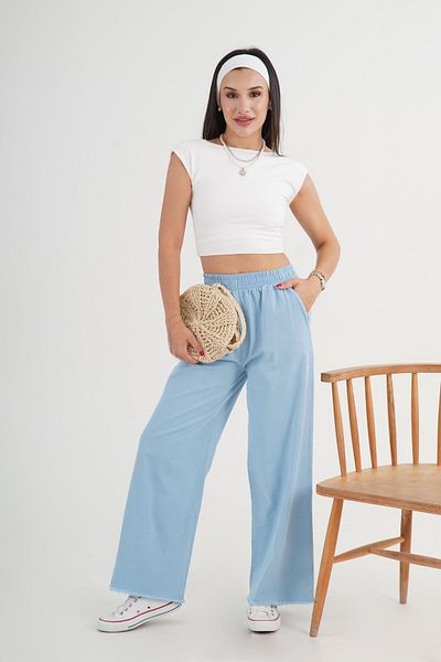 Hipo Trend Blue Loose Trousers with Ripped Legs and Elastic Waist