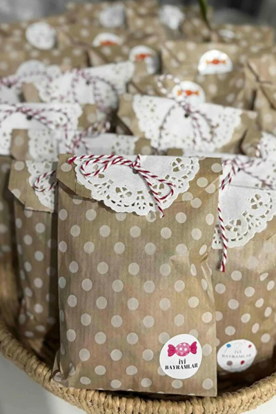 Dekals Puantiyeli Kraft Ambalaj Paketi 20'li Kese Kağıdı 12x20 cm