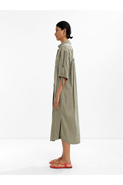 PARFOIS Çizgili Keten Karışımlı Gömlek Elbise