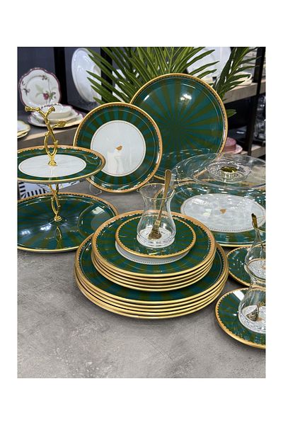 Doğudeko Green Line 34 Piece Tea Time Service Presentation Set