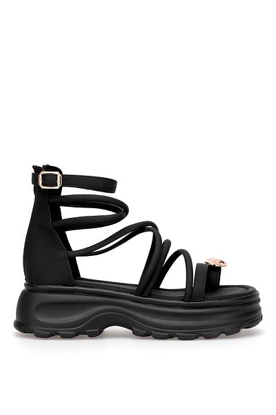 Voyager B119 Women's Genuine Leather Flat Sandals Black