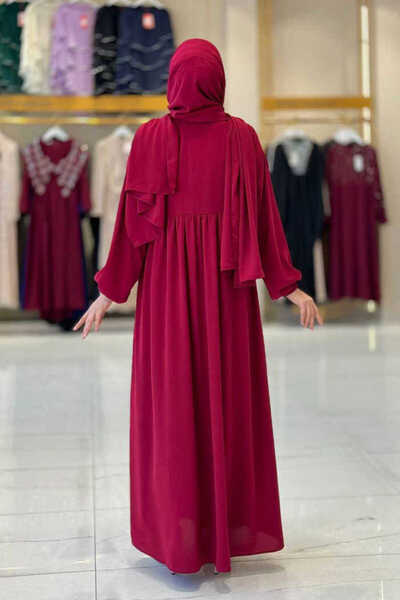 Bym Fashion Φόρεμα προσευχής με σάλι διπλό στήθος 6027 Claret Red