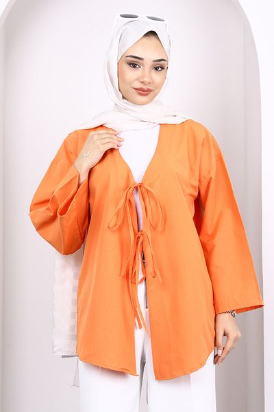İmajButik Orange Front Tie Kimono Tunic