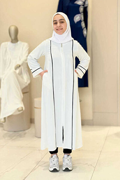 Bym Fashion Fermuarlı Biyeli Çocuk Feracesi 6031 Ekru