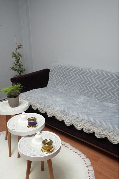 DECORA CASA HOME COLLECTİON Husă de scaun din bumbac de pluș brodat cu dantelă, cu bază de burete, husă de canapea/sofa anti-alunecare |