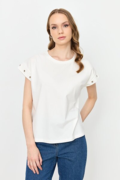 accort Kuş Gözü Detay Penye Bluz-KEMIK