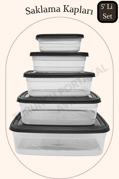 Turuncu Portakal Storage Container with Lid (Set of 5) Kitchen Organizer Rectangular Organizer