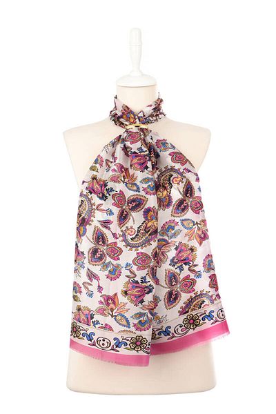 Bursa İpek Dusty Rose Shawl Pattern Voile Silk Scarf