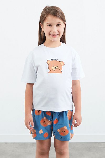 Fulla Moda Set de pijamale unisex cu imprimeu ursuleț de pluș 100% bumbac
