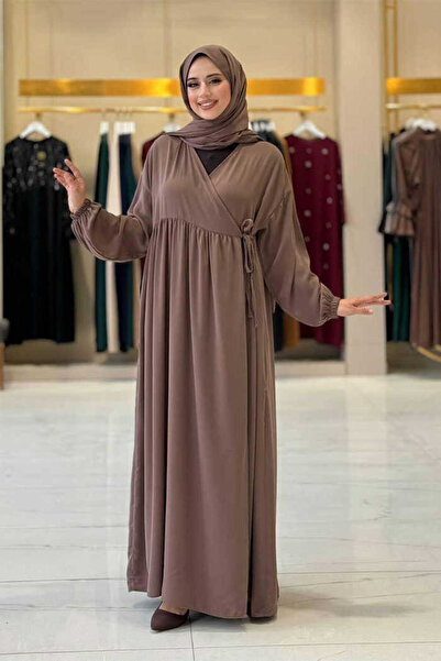 Bym Fashion Φόρεμα προσευχής με διπλό στήθος με σάλι 6027 Mink