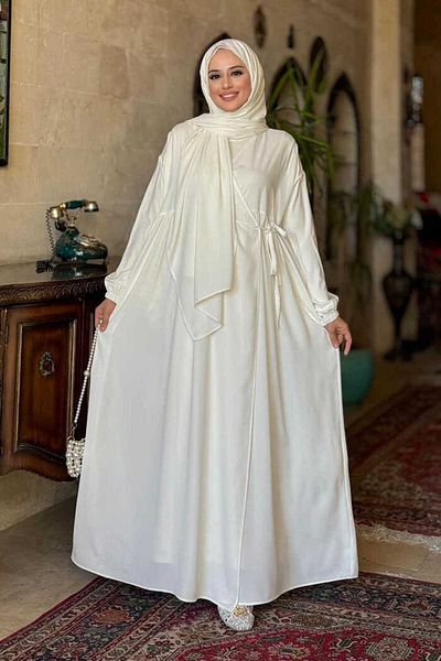 Bym Fashion Φόρεμα προσευχής με σάλι διπλό στήθος 6027 εκρού