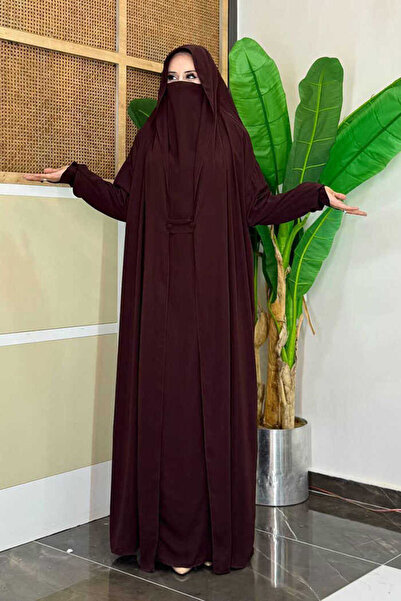 Bym Fashion Kendinden Peçeli Sufleli Cilbab 6032 Kahverengi