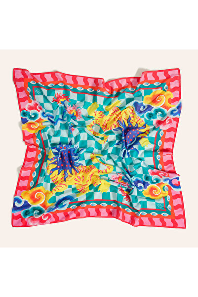 Zsa Zsa Zsu Pera Dijital Baskılı Pamuk Pamuk İpek Pareo 140x140 Cm Mavi